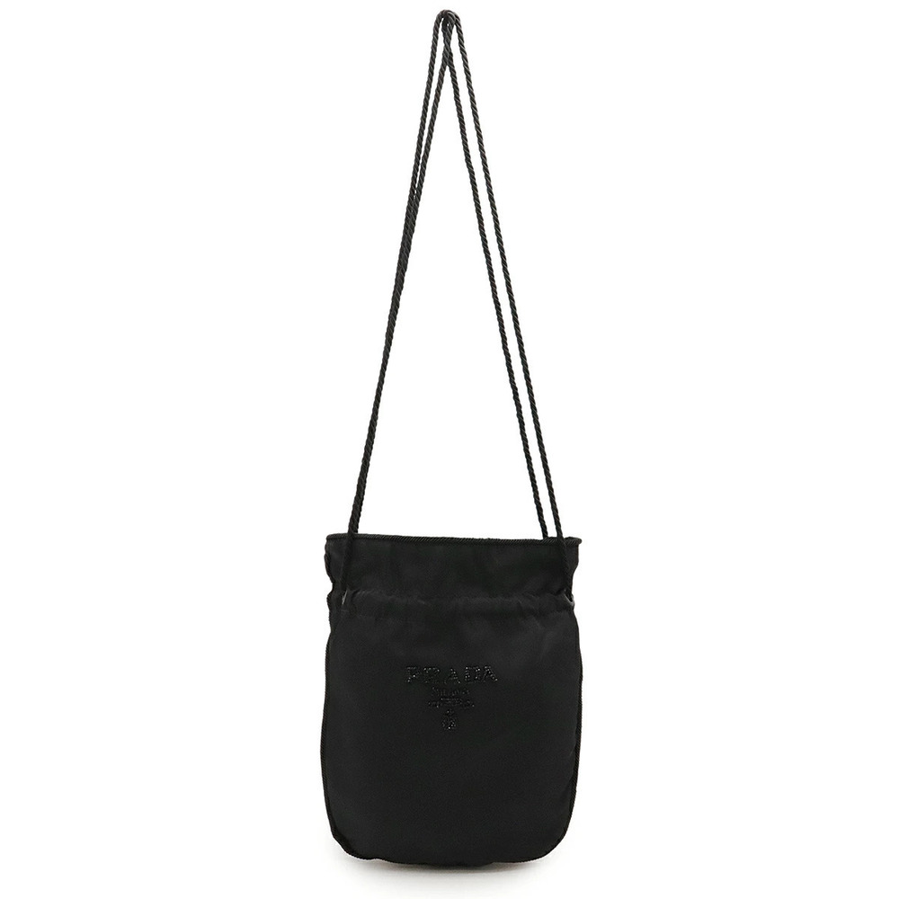 Prada Beaded Drawstring Bag Shoulder Hobo NERO Black